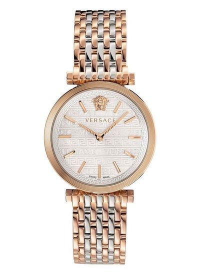 اشتري Versace Women's Cubic Zirconia Classic Fashion Versatile Quartz Watch, paired with rose gold and silver patchwork stainless steel strap 35mm في الامارات