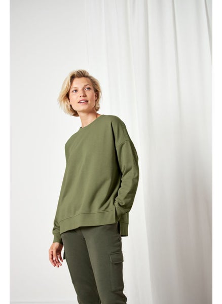 اشتري Women Crew Neck Solid Long Sleeve Sweatshirts, Olive في الامارات