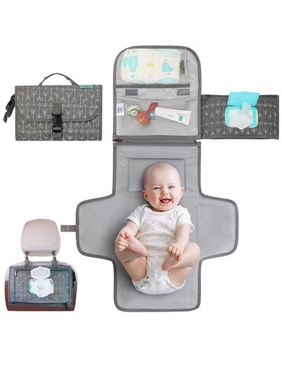 Buy Portable Diaper Changing Pad, Baby Changing Pad For Newborn Girl And Boy Smart Wipes Pocket, Waterproof Travel Changing Kit Gray Arrows in UAE