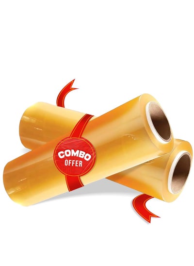 Buy [Combo of 2 Rolls] Cling Film wrap 30cmx300 meter wrapping paper roll transparent Food Packaging Storing Wrap Plastic wrap cling wrap 1.2kg wrapping plastic roll in UAE