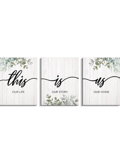 اشتري This Is Us Family Wall Decor - 3 Pieces Boho Inspirational Quotes Wall Art Leaves Printed Canvas Motivational White&Green Framed Painting Artwork for the Home Living Room Bedroom في الامارات