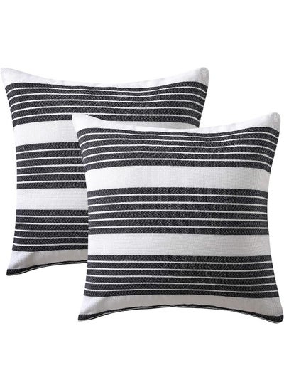 Buy Cotton Square Throw Pillow Covers (Striped Black and White)- Pack of 4 in UAE