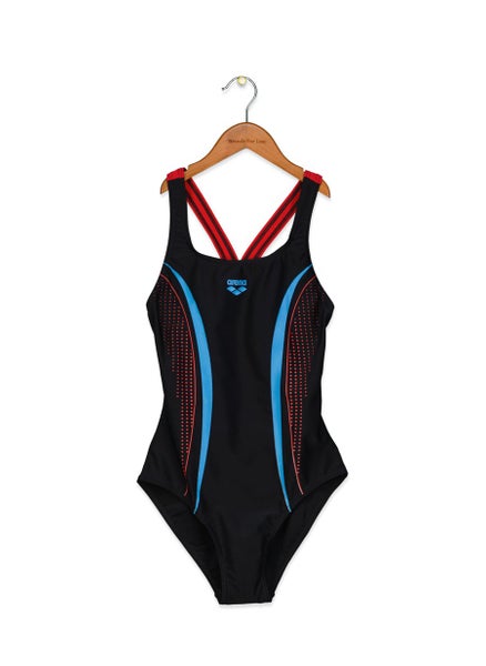 اشتري Women Brand Logo Printed One Piece Swimwear, Black and Red and Turquoise في السعودية