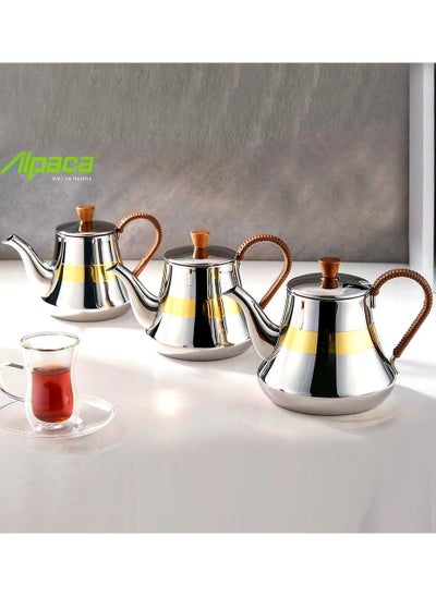 Buy Alpaca Luxury Design 3-Piece Stainless Steel Teapot Set Silver/Gold/Brown 0.7 / 0.9 / 1.2 liters in Saudi Arabia