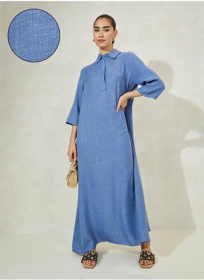 Buy Denim Look Collared Jalabiya in Saudi Arabia