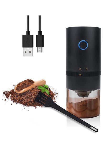 Buy Portable Electric Burr Coffee Grinder, Compact Automatic Conical Burr Grinder Coffee Bean Grinder with Muli Grind Setting, USB Rechargeable Simple Push Button Operation with Brush, Black in Saudi Arabia