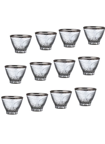 Buy A set of 12 pieces of Saudi glass coffee cups with silver line in Saudi Arabia