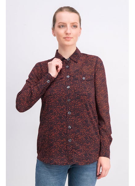 اشتري Women Spread Collar Long Sleeve Floral Print Top, Desert Sky Red في الامارات