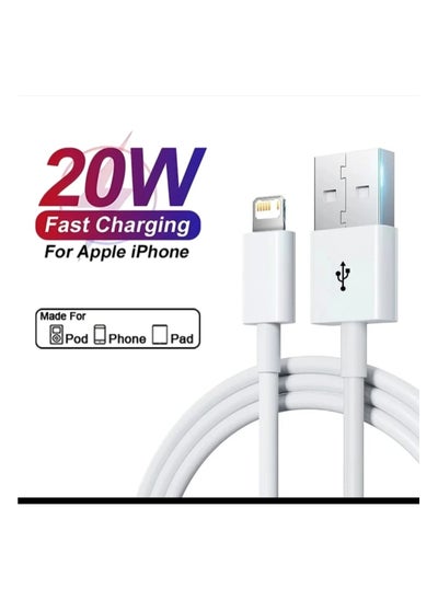 Buy iPhone Charging Cable and High Speed ​​Data Transfer Cable USB to Lightning 1 Meter Fast Compatible with iPhone 11/12/13/14 iPad iPod and Mini 20W in Saudi Arabia