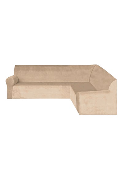 Buy Sofa Covers L Shape Velvet 6 Meter Slip Resistant and Highly Stretchy Beige in Saudi Arabia