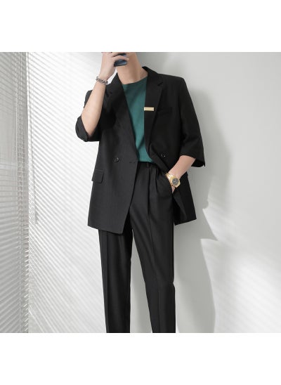 اشتري Stylish Summer Mens 7/8 Sleeve Suit Black [suit] في الامارات