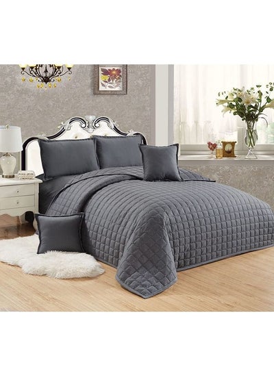 اشتري 4-Piece Quilted Compressed Comforter Set Microfiber Grey Single 160x210cm في السعودية