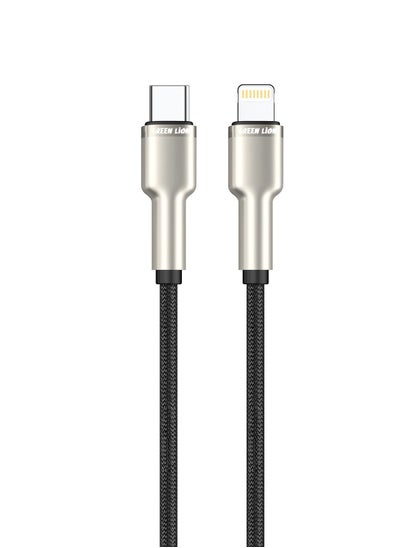 اشتري كابل مضفر من USB-C إلى Lightning / مؤشر LED / شحن ومزامنة / سرعة نقل عالية / متوافق مع مجموعة واسعة / آمن ومضمون / طول 1 متر / 1000 ثنية - أسود في الامارات