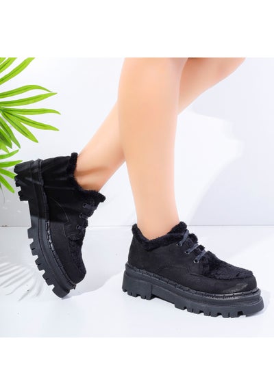 Buy Ankle Boot Mid Heels Suede With Lace-up - Black Z-7 in Egypt