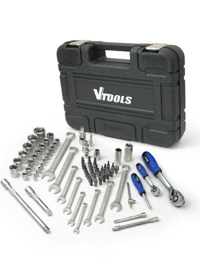 Buy 82 PC 1/2" & 1/4" Impact Socket & Spanner Tool Set in Portable Case Includes Extension Bars Universal Joint Deep Socket Sliding Bar & Socket Bits in UAE