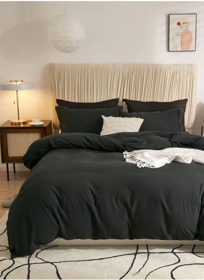 Buy Single Size 4 Pieces Bedding Set, Washable Cotton Black Color in UAE