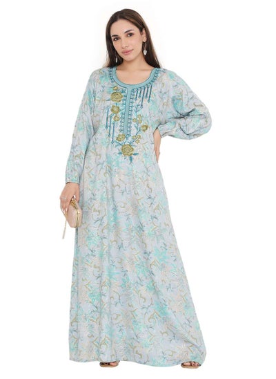 Buy HIGH QUALITY VISCOSE JALBIYA WITH MULTICOLOR THICK THREAD EMBROIDERY ARABIC KAFTAN JALABIYA DRESS in Saudi Arabia