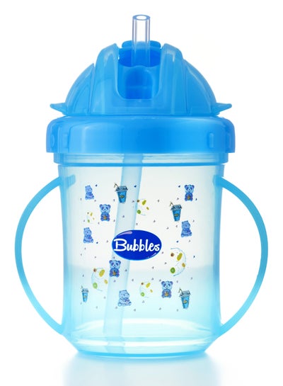 اشتري Bubbles Cup with Straw. Leak Proof, Spill Proof, Easy Grip, Sippy Cup / Smoothie Cup. BPA Free, Dishwasher Safe. For Babies 6 Months+ to Toddlers, 150ML. Blue في مصر