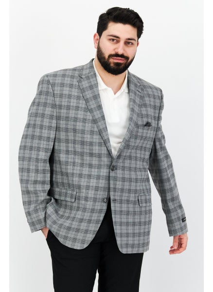 اشتري Men Classic Fit Notched Collar Two-Button Blazer, Grey في الامارات