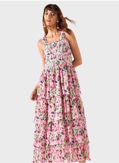 Buy Ruffle Floral Ruched Dress in Saudi Arabia