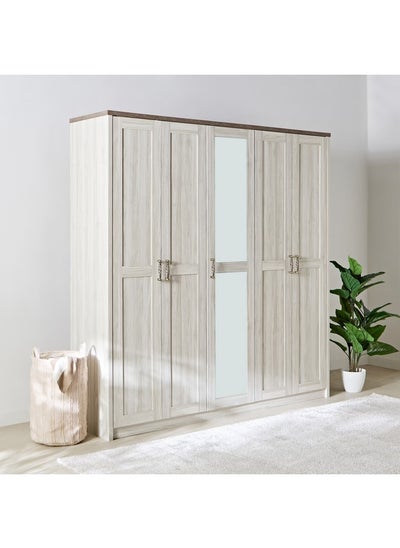 Buy Angelic 5-Door Wardrobe with Mirror 55 x 220 x 211 cm in Saudi Arabia