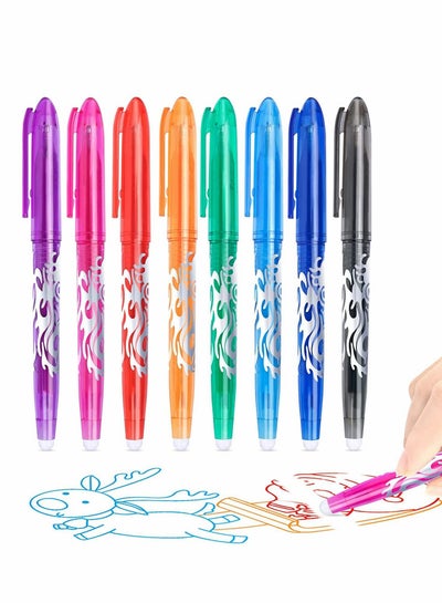 Buy Erasable Pens, Erasable Rollerball Pen, 0.5mm Tip Rubber Pen, Ink Eraser Pen, 8 Colors Erasable Gel Pens for Kids Adults School Supplies Office Stationery, Color Hot Water Type Erasable Pen in Saudi Arabia