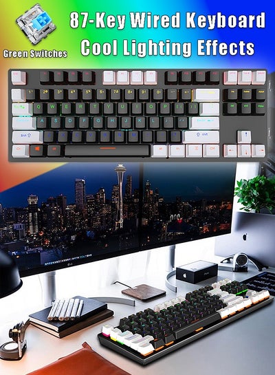 اشتري لوحة مفاتيح سلكية مكونة من 87 مفتاحًا - مفاتيح خضراء - لوحة مفاتيح ميكانيكية - لوحة مفاتيح للألعاب - لوحة مفاتيح مكتبية - تأثير إضاءة RGB - لوحة مفاتيح الكمبيوتر في السعودية