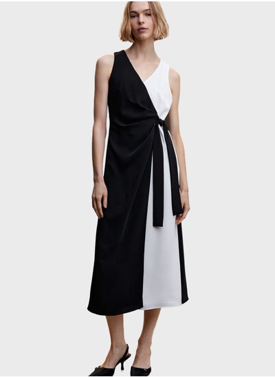 Buy Contrast Tie Detail Wrap Dress in UAE