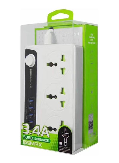 Buy BAVIN PC-512 5 USB with 3 Power Socket Extension (3.4A, 1.5m Wire) - white in Egypt