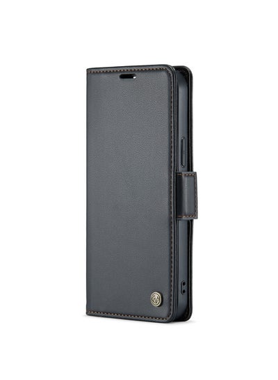 Buy Flip Wallet Case For iPhone 14 Pro Max [RFID Blocking] PU Leather Wallet Flip Folio Case with Card Holder Kickstand Shockproof Phone Cover (Black) in Egypt