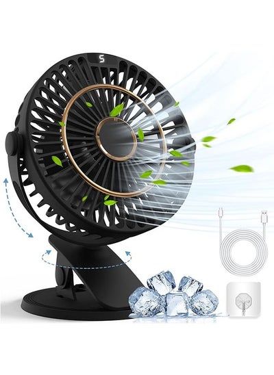 اشتري Mini Fan Small, Clip Fan, Table Fan, USB Fan, Quiet with Battery, 5 Speed Levels, 720° Rotation, Portable Mini Fan for Home, Office, Outdoor, Travel (Black) في السعودية