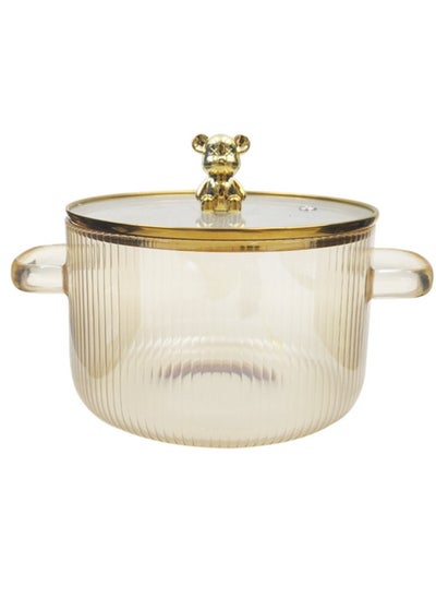 Buy Heat Resistant Food Grade Clear Stripe Glass Cooking Pot With Lid Suitable For Stove top Microwave Induction in UAE