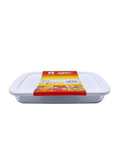 Buy Rectangular Glass Food Container Clear/White  34.5x21x5.1 Cm in Saudi Arabia