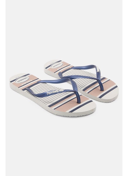 اشتري Women Style 2 Slim Nautical Flip Flops, White Combo في السعودية