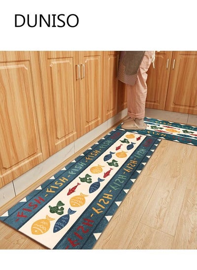 اشتري Set of 2 Non-Slip Kitchen Rugs and Mats, Anti-Fatigue Hallway Kitchen Runner Rug Set Backing Floor Mat for Kitchen Laundry Bathroom Office 40*60cm&40*120cm في السعودية