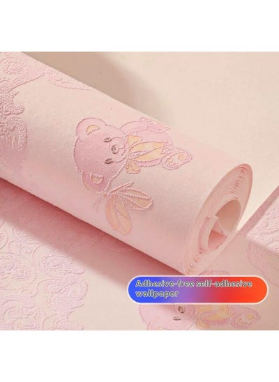 Buy Pink Bear Design Thicken Waterproof Self-Adhesive Wallpaper For Kids Room 0.53*9.5 Meters in UAE