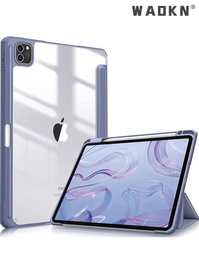 اشتري Protective Case Cover For Apple iPad Pro 11 inch (2022/2021/2020/2018) Generation with Pencil Holder, [Support Apple Pencil Charging and Touch ID], Clear Transparent Case with Auto Wake/Sleep，Blue في الامارات