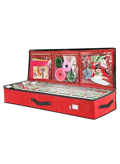 اشتري Wrapping Paper Storage Container Gift Wrap Organizer Under Bed 41”X14”X6” Fits 1824 Rolls Up To 40” 600D Oxford Box Holder With Pockets For Ribbon Bows And Accessories (Red) في الامارات