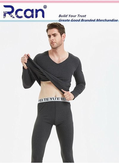 اشتري 2 Piece Men's Thermal Underwear Set Quick Drying V Neck Winter Lightweight Slim Fitting Long Sleeved T-Shirt and Long Pants Basic Layer Bottoming Shirt Set Plus Size في السعودية