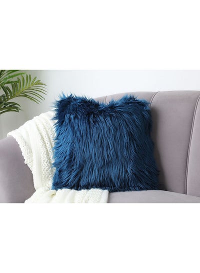 Buy Mongolian Faux Fur Filled Cushion 45X45cm-Dark Blue in UAE