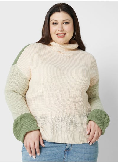 Buy Colourblock Detail Turtle Neck Sweater in UAE