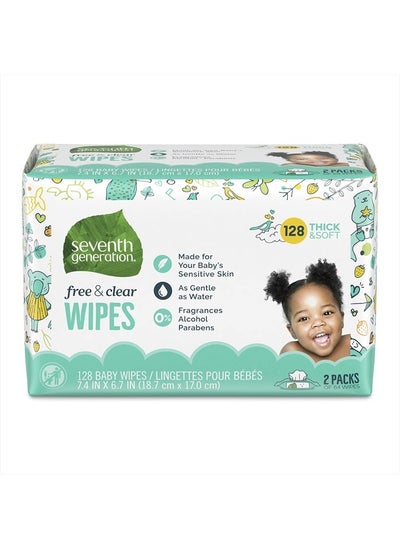 Buy , Baby Wipes, Unscented and Sensitive, 64 Count (Pack of 2) in UAE