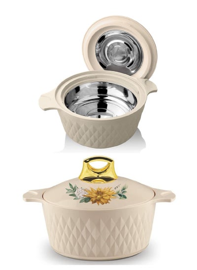 Buy Casserole Hotpot Stainless Steel Insulated Hot Pot Food Warmer And Cold With Lid Keep Food Warm For Up To 4 Hours And Cold For Up To 6 Hours Serving Dish Roti Box Diamond Beige in Saudi Arabia