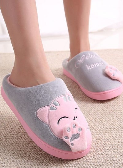 Buy Lovely Cat Design Winter Warm Anti-Slip Home Slide Pink/Grey in Saudi Arabia