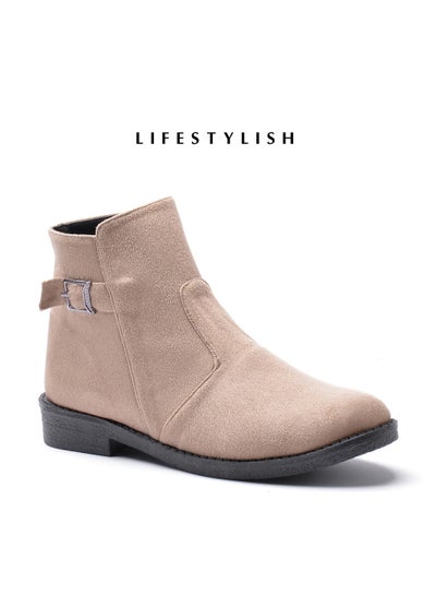 Buy Lifestylish  Ankle boot flat suede by toka stylish for woman -Beige in Egypt
