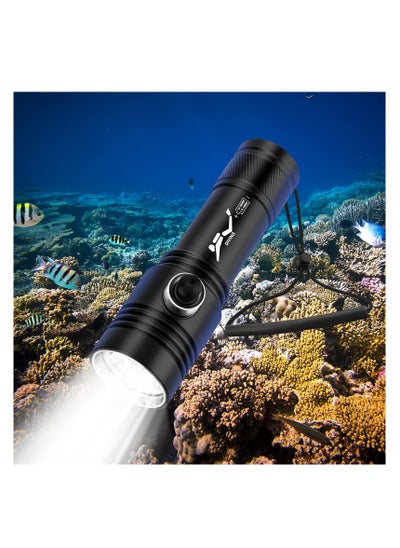 Buy Scuba Diving Flashlight, 18000 Lumen Waterproof Underwater LED Submarine 3 Lighting Dive Lights for Under 120 Meters Sea Cave at Night(with Rechargeable Battery/Charger) in UAE