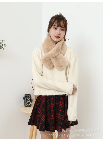 Buy Faux Fur Plush Rex Rabbit Fur Scarf Cute Student Scarf Winter Womens All-match Cross Scarf Double-sided Thickened WarmShallow khakis Shallow khakis in UAE