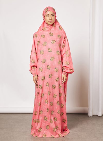 اشتري إسدال صلاة سهل الارتداء من قطعة واحدة مزين بنقشة الزهور مع حجاب في السعودية