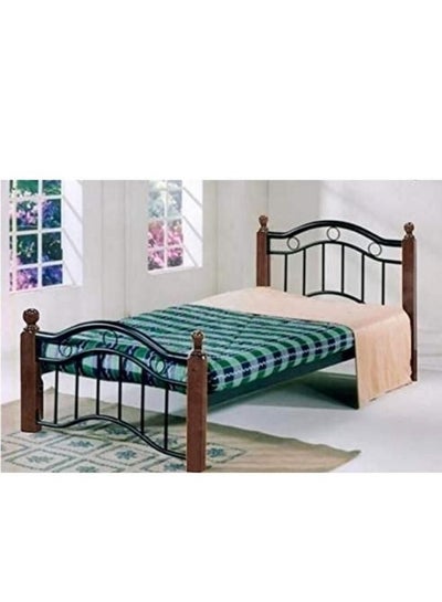 Buy Wooden And Steel Durable Single Bed For Home Brown 190x90x15cm in UAE