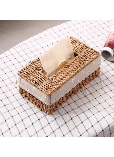 Buy Tissue Case Hand Woven Tissue Box Holder Cover Facial Tissue Holder Napking Dispenser For Home Living room Bedroom Car Table Decoration in UAE